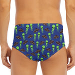 Cute Green Alien UFO Print Men's Triangle Swim Briefs