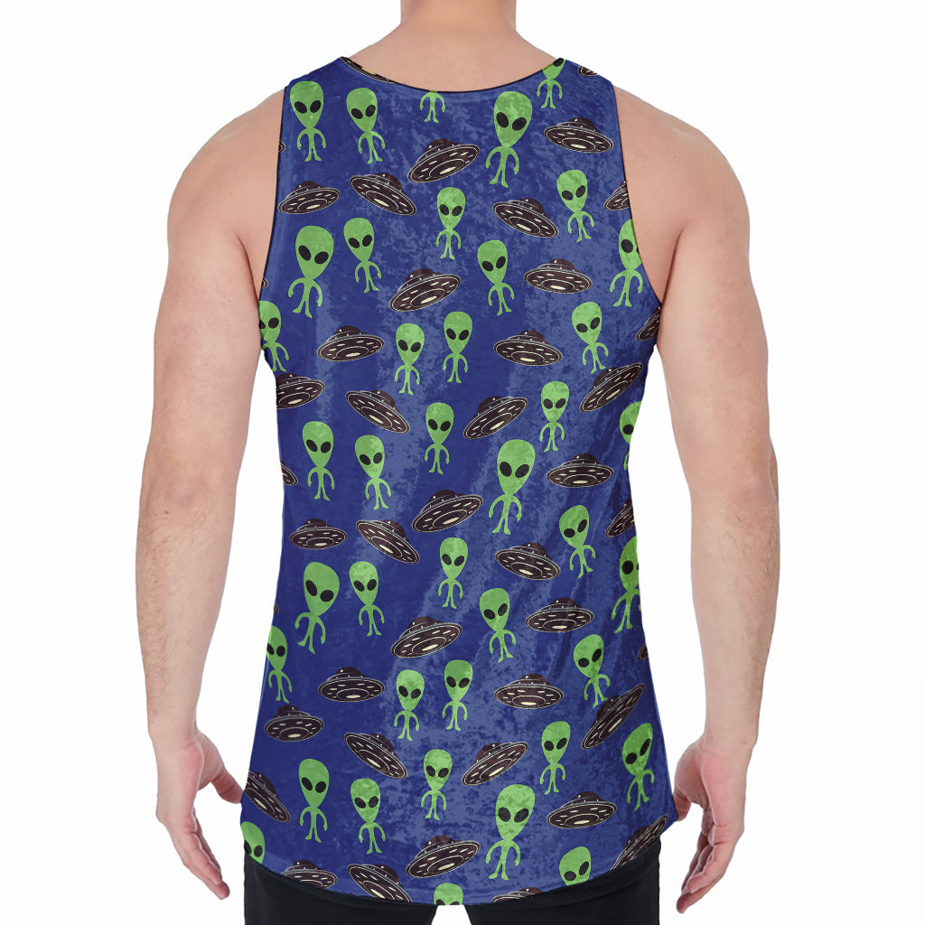 Cute Green Alien UFO Print Men's Velvet Tank Top