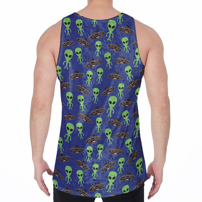 Cute Green Alien UFO Print Men's Velvet Tank Top