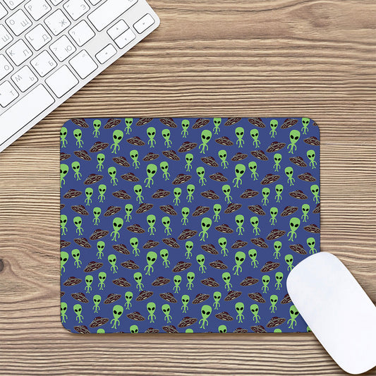 Cute Green Alien UFO Print Mouse Pad