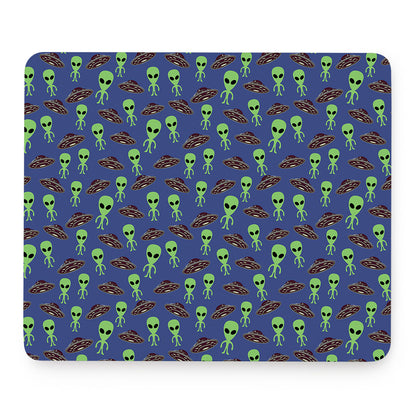 Cute Green Alien UFO Print Mouse Pad