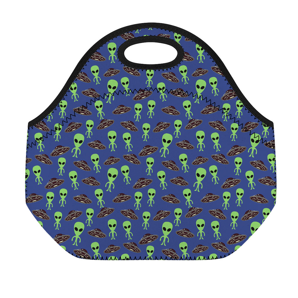 Cute Green Alien UFO Print Neoprene Lunch Bag