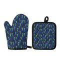 Cute Green Alien UFO Print Oven Mitt And Pot Holder Set