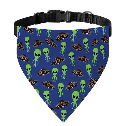 Cute Green Alien UFO Print Over The Collar Dog Bandana