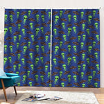 Cute Green Alien UFO Print Pencil Pleat Curtains