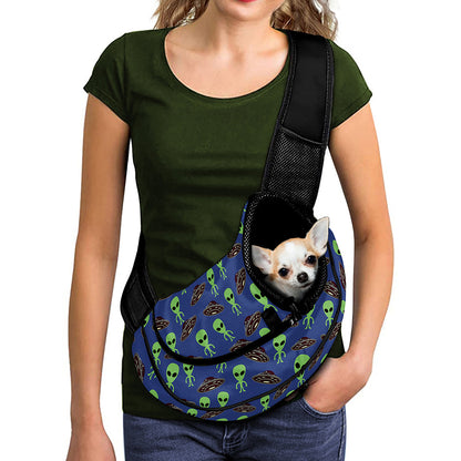Cute Green Alien UFO Print Pet Sling Carrier