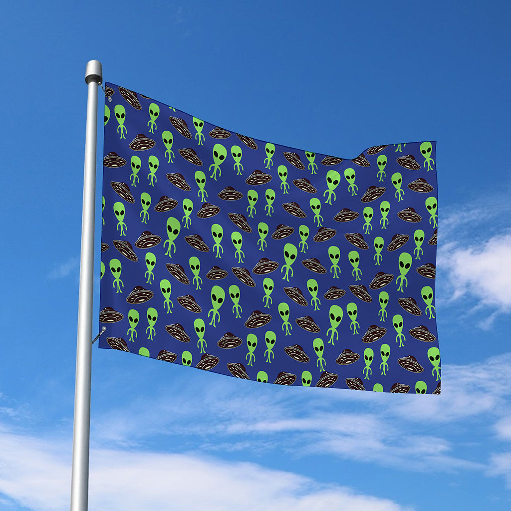 Cute Green Alien UFO Print Polyester Flag