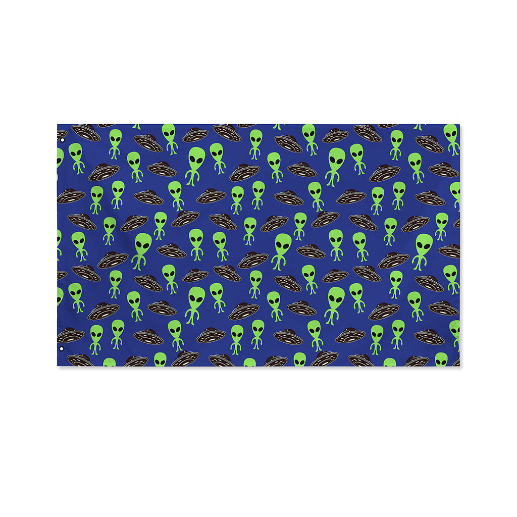 Cute Green Alien UFO Print Polyester Flag