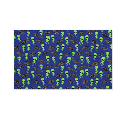 Cute Green Alien UFO Print Polyester Flag