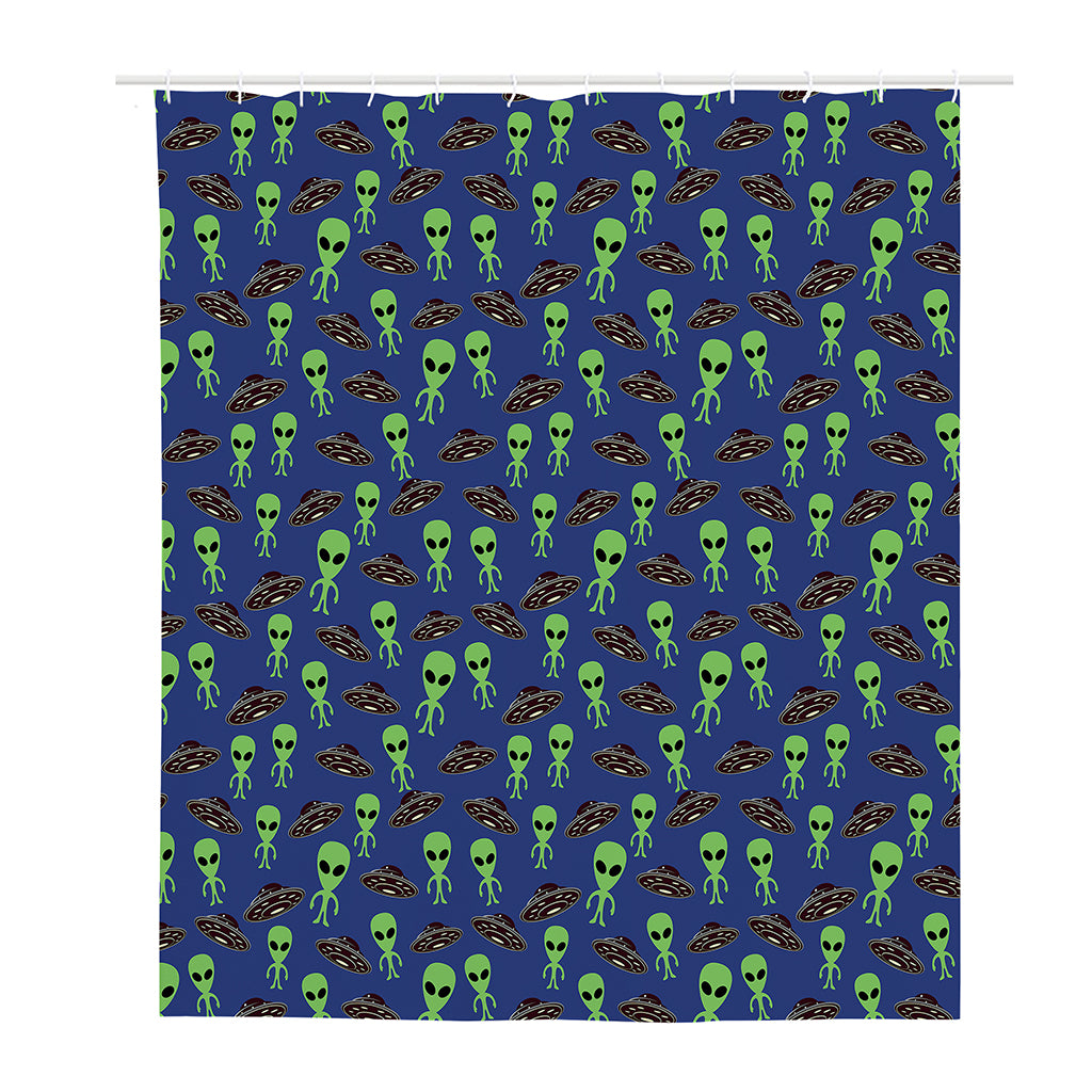 Cute Green Alien UFO Print Polyester Shower Curtain