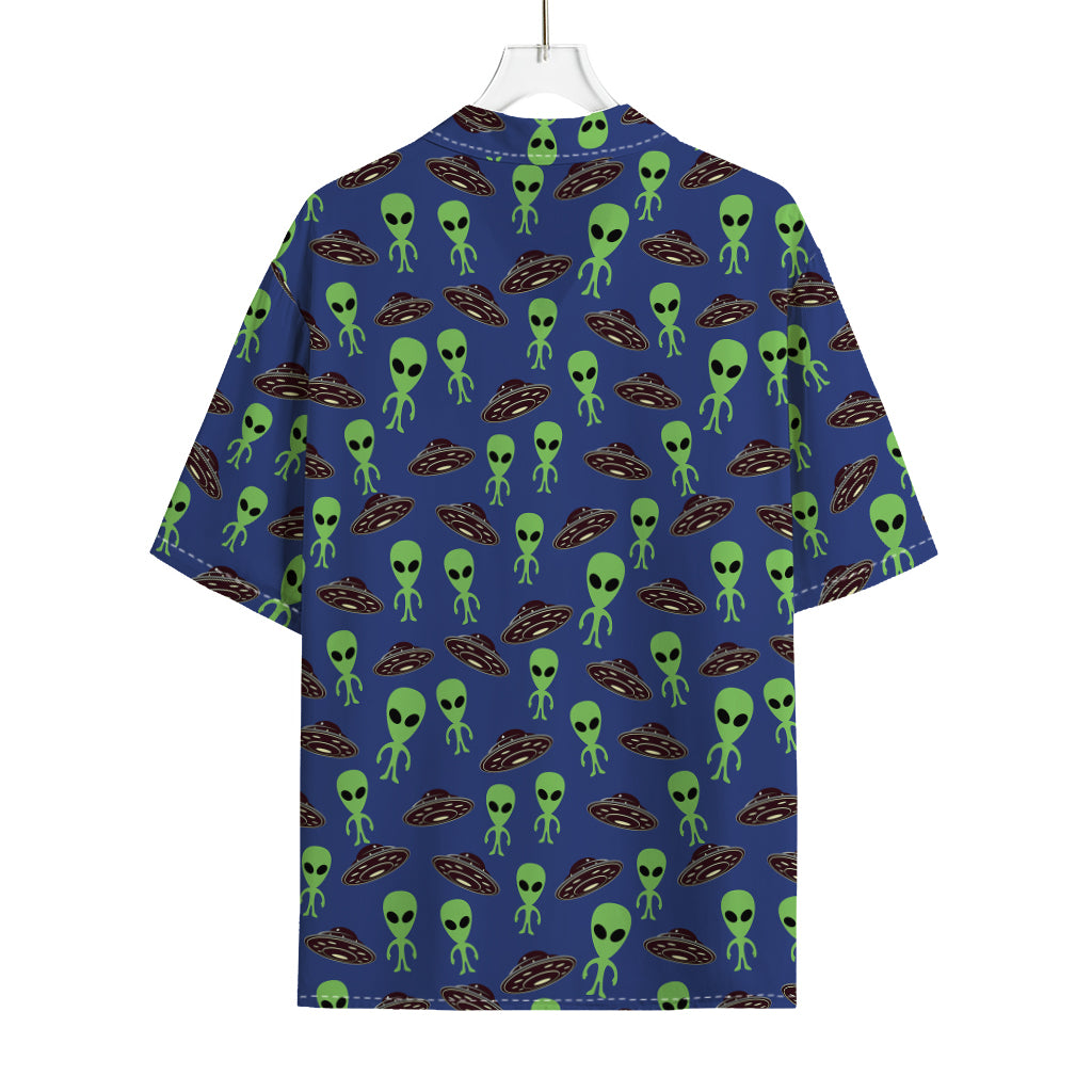 Cute Green Alien UFO Print Rayon Hawaiian Shirt