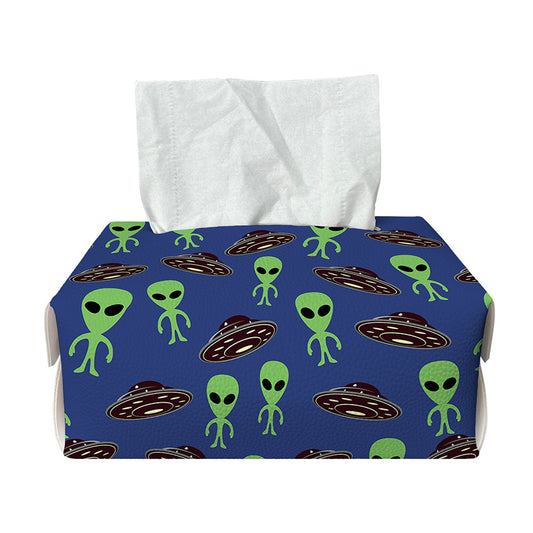 Cute Green Alien UFO Print Rectangle Tissue Box Cover