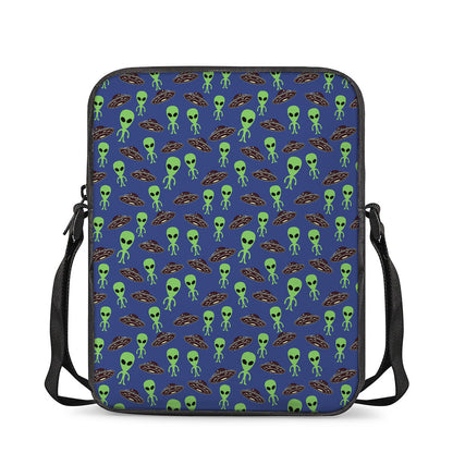 Cute Green Alien UFO Print Rectangular Crossbody Bag