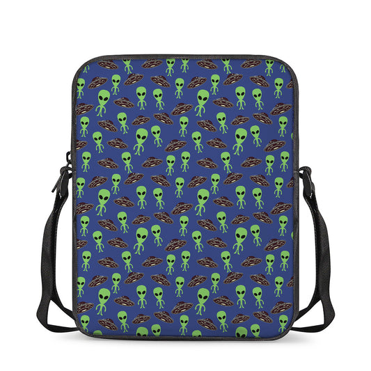Cute Green Alien UFO Print Rectangular Crossbody Bag
