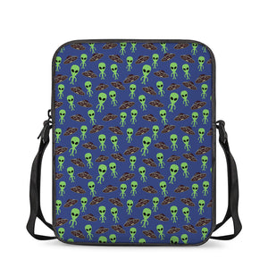 Cute Green Alien UFO Print Rectangular Crossbody Bag