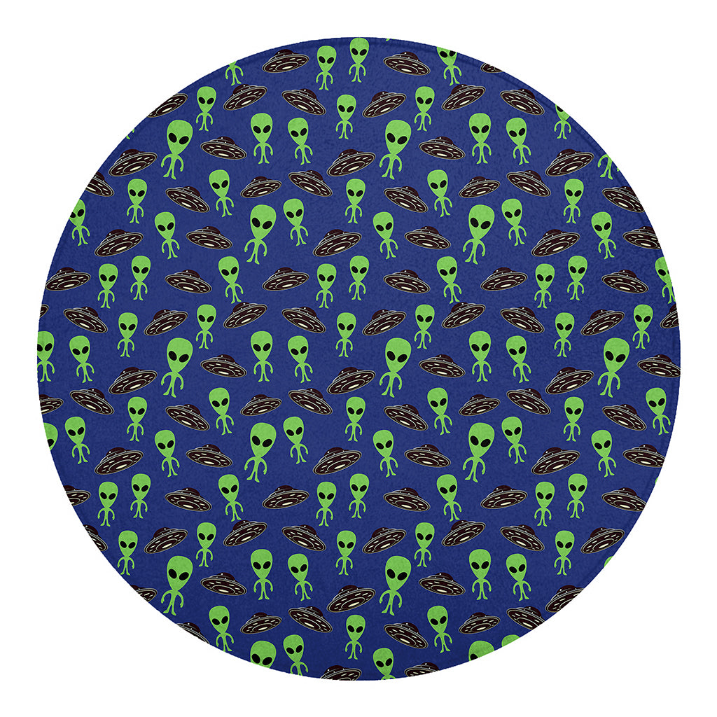 Cute Green Alien UFO Print Round Blanket
