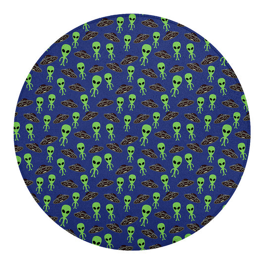 Cute Green Alien UFO Print Round Blanket