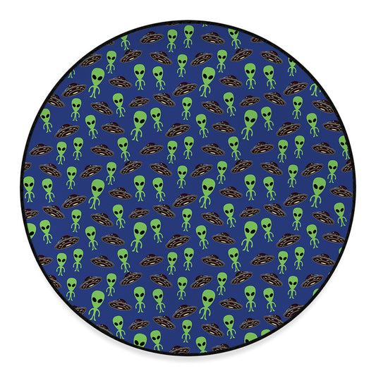Cute Green Alien UFO Print Round Floor Mat
