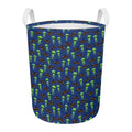 Cute Green Alien UFO Print Round Laundry Basket