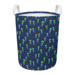 Cute Green Alien UFO Print Round Laundry Basket