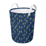 Cute Green Alien UFO Print Round Laundry Basket