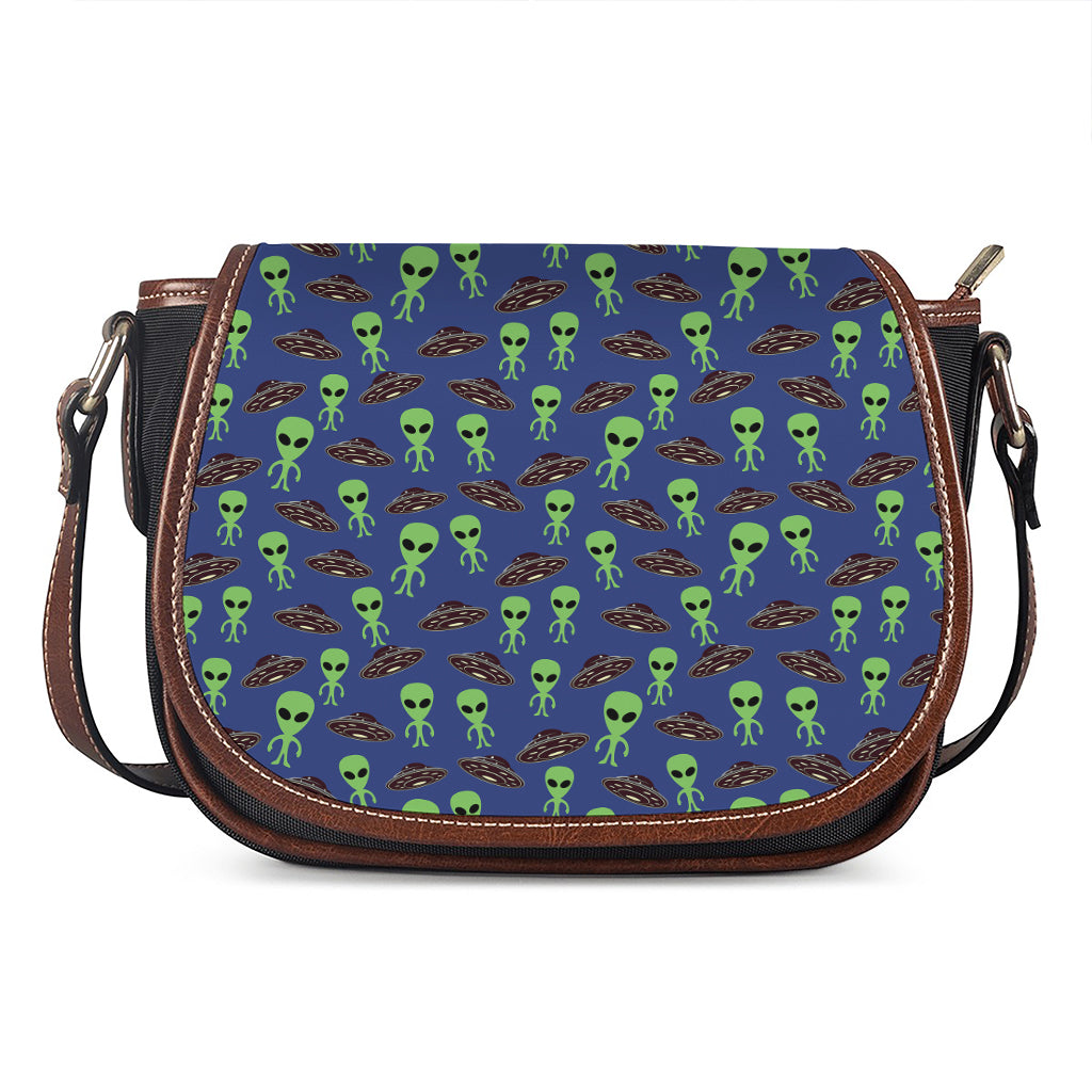 Cute Green Alien UFO Print Saddle Bag