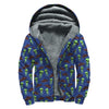 Cute Green Alien UFO Print Sherpa Lined Zip Up Hoodie