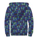 Cute Green Alien UFO Print Sherpa Lined Zip Up Hoodie