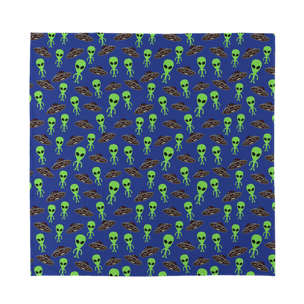 Cute Green Alien UFO Print Silk Bandana