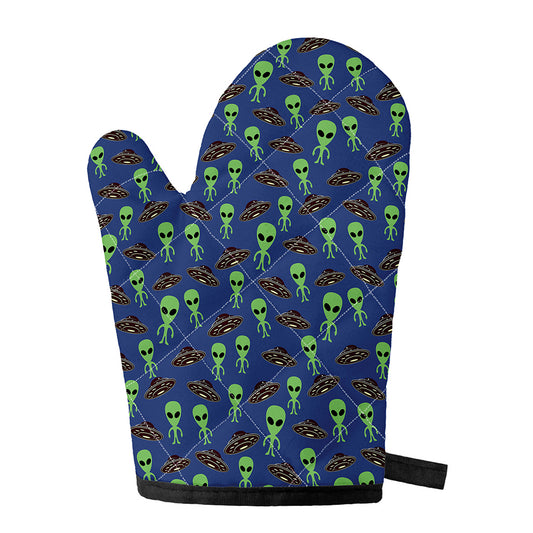 Cute Green Alien UFO Print Single Oven Mitt