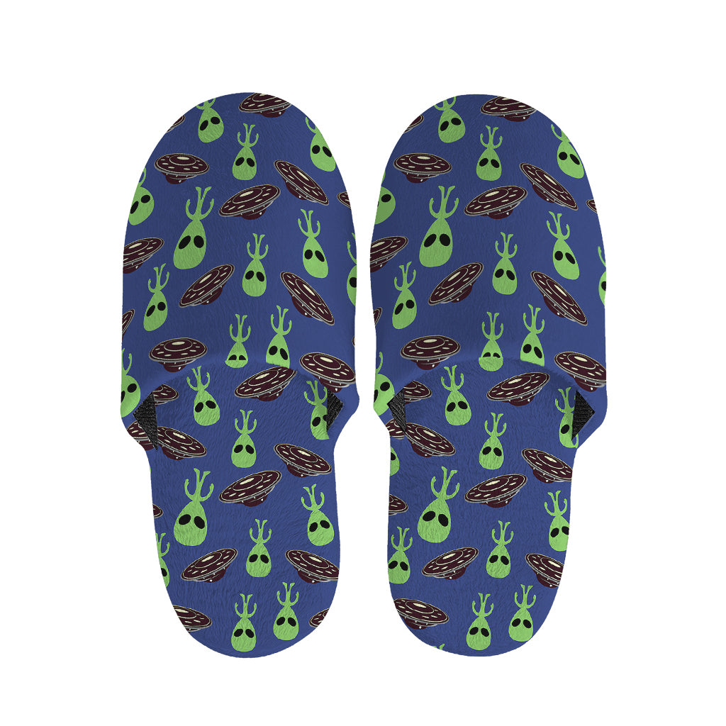 Cute Green Alien UFO Print Slippers