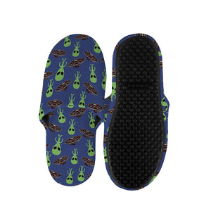 Cute Green Alien UFO Print Slippers