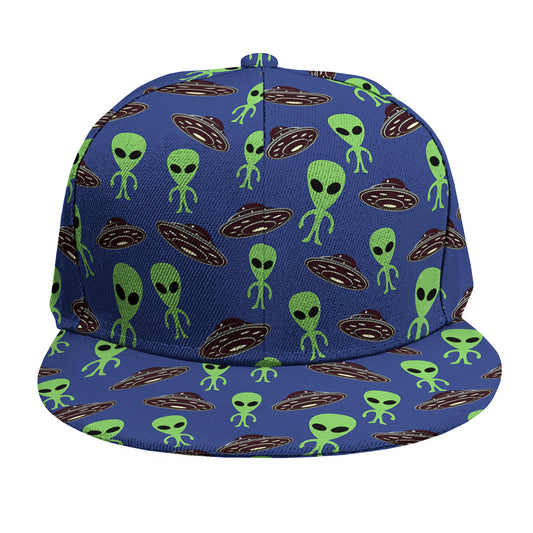 Cute Green Alien UFO Print Snapback Cap