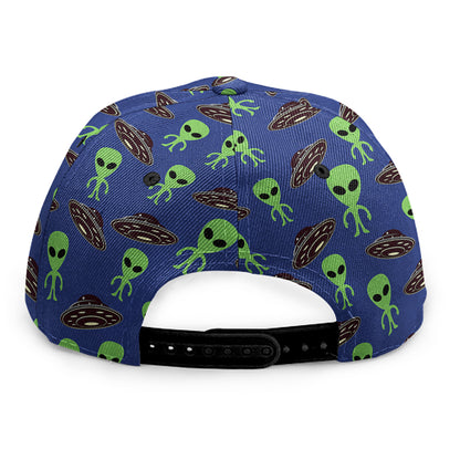 Cute Green Alien UFO Print Snapback Cap