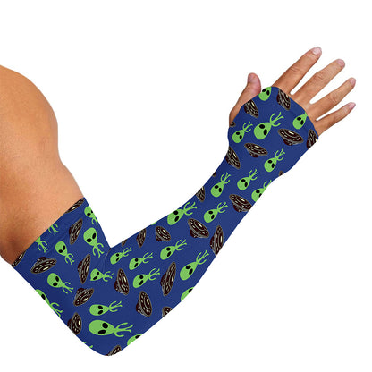 Cute Green Alien UFO Print Sun Protection Arm Sleeves