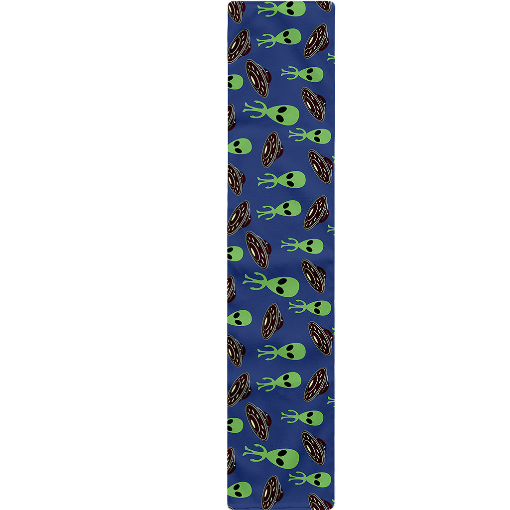 Cute Green Alien UFO Print Table Runner