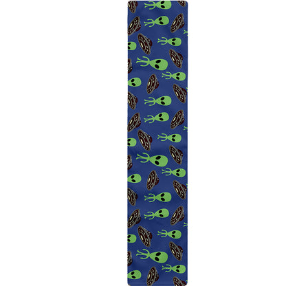 Cute Green Alien UFO Print Table Runner