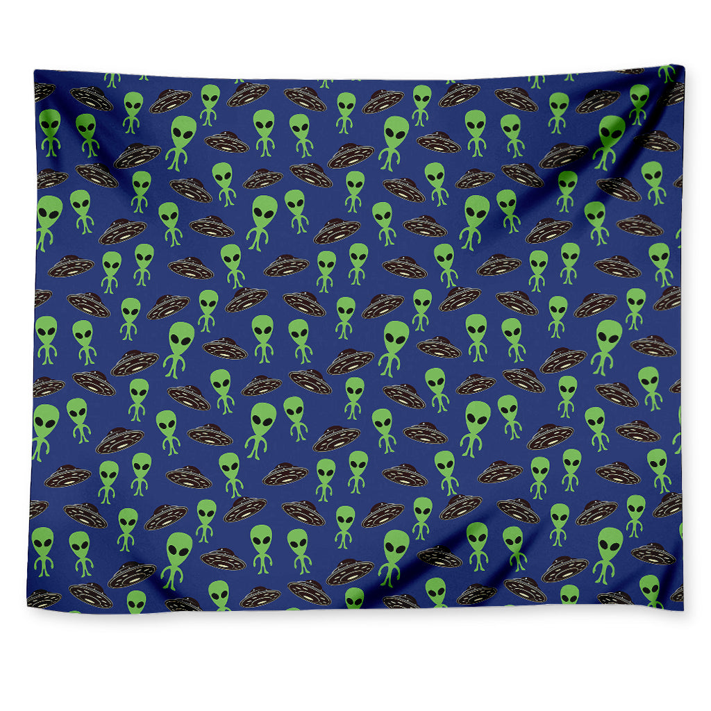 Cute Green Alien UFO Print Tapestry