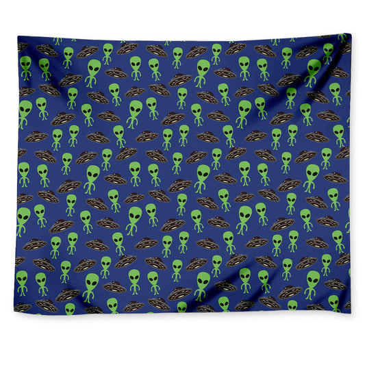 Cute Green Alien UFO Print Tapestry