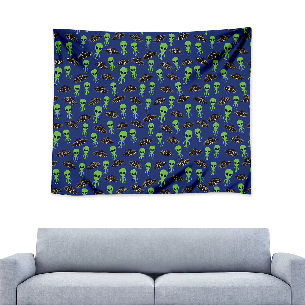 Cute Green Alien UFO Print Tapestry