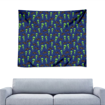 Cute Green Alien UFO Print Tapestry