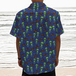 Cute Green Alien UFO Print Textured Short Sleeve Shirt