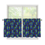 Cute Green Alien UFO Print Tier Curtains