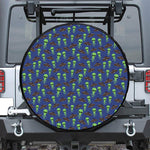 Cute Green Alien UFO Print Tire Cover