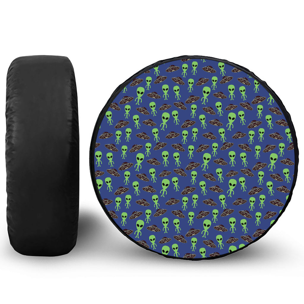 Cute Green Alien UFO Print Tire Cover