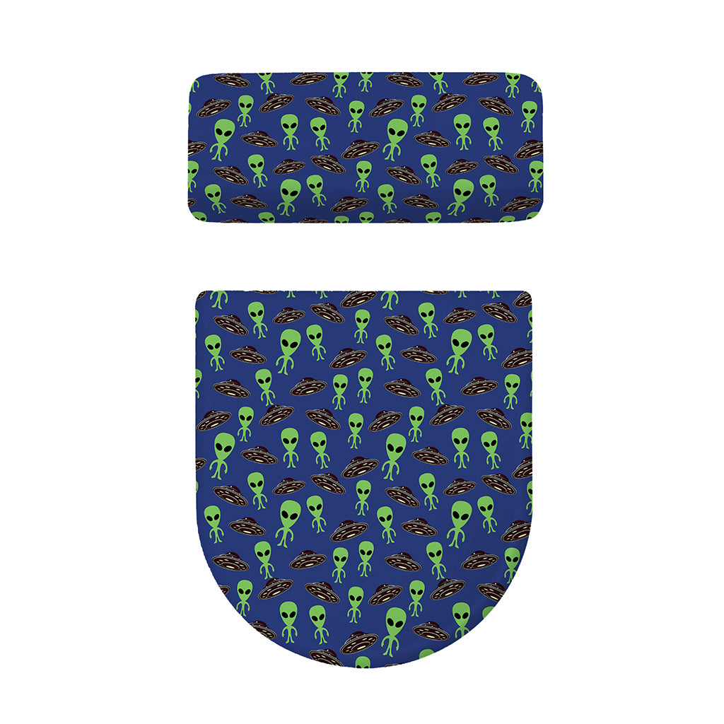 Cute Green Alien UFO Print Toilet Lid And Tank Cover Set