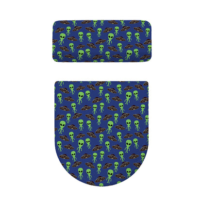 Cute Green Alien UFO Print Toilet Lid And Tank Cover Set