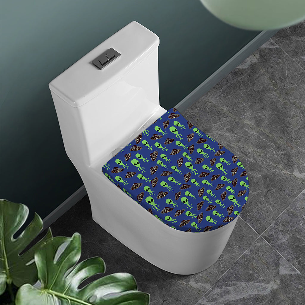 Cute Green Alien UFO Print Toilet Lid Cover
