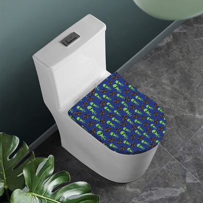 Cute Green Alien UFO Print Toilet Lid Cover