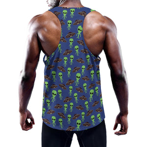 Cute Green Alien UFO Print Training Tank Top